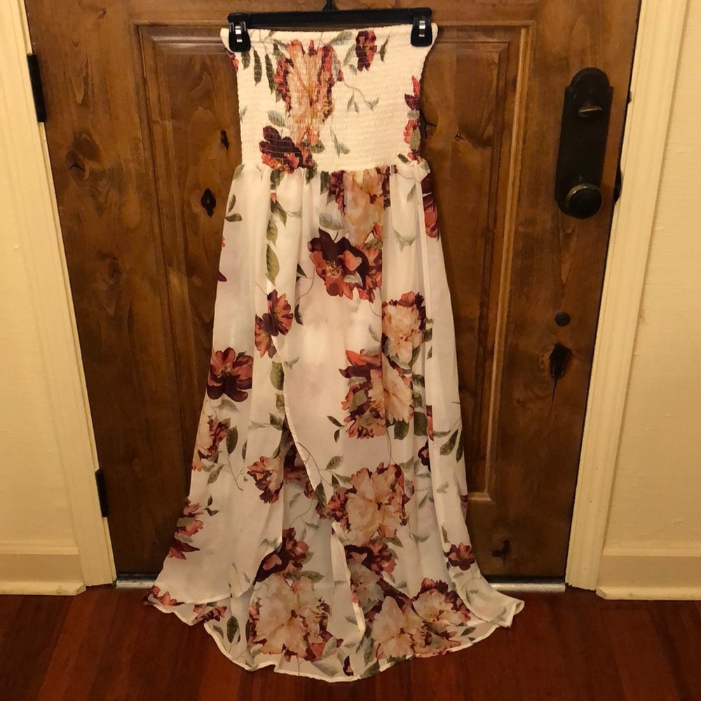 Strapless maxi high low dress